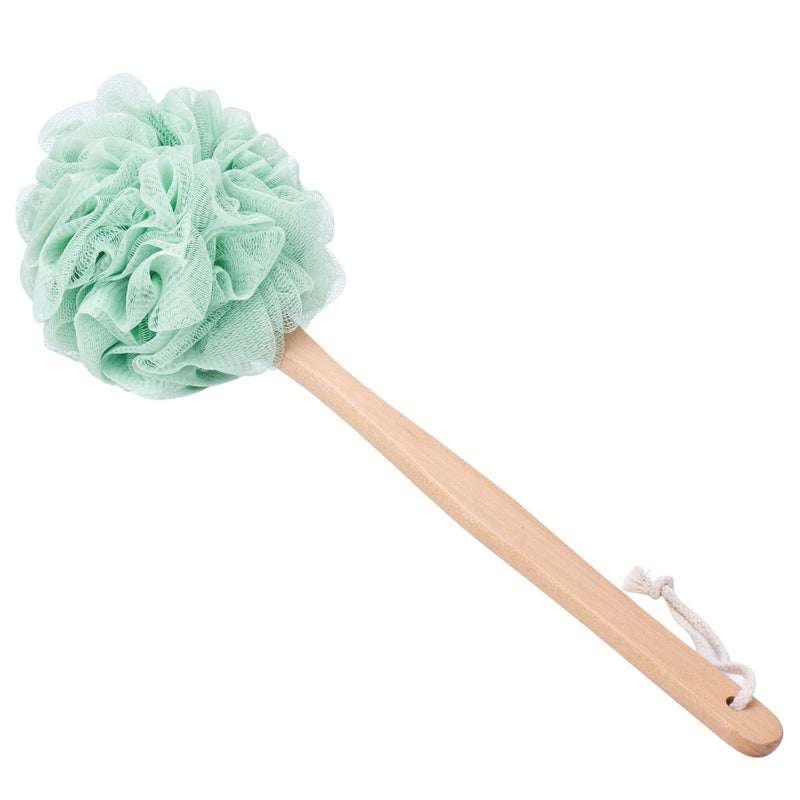 أرسوين Arswin Loofah Sponge Back Scrubber، فرشاة استحمام خشبية ذات مقبض طويل Lufa، فرشاة تنظيف خلفية شبكية من النايلون الناعم، للرجال والنساء، وسادة لوفا مقشرة على عصا للجسم (أخضر) - Image 1